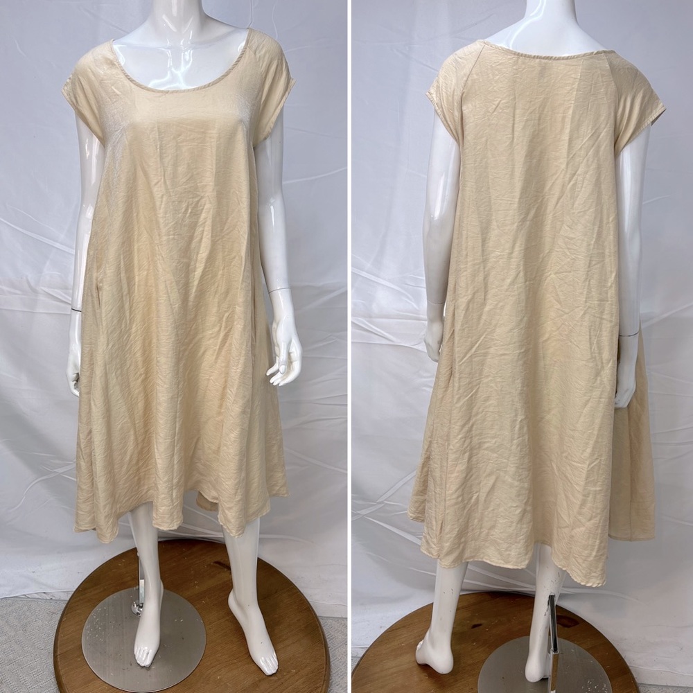 Wendy Trendy Champagne Metallic Shimmer Lagenlook Oversized Midi Dress One Size